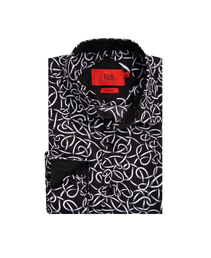 Big Boys Black Slim Fit Swirl Print Button-Down Shirt