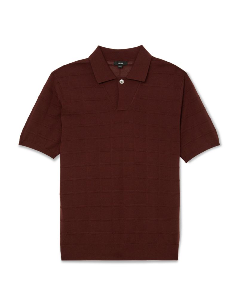 Men's Serval Open Collar Check Textured Polo Shirt
