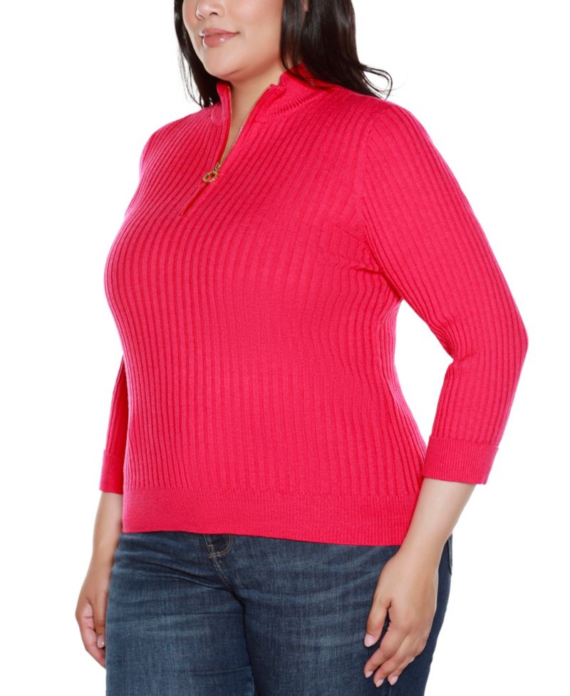 Plus Size Ribbed Quarter-Zip Sweater