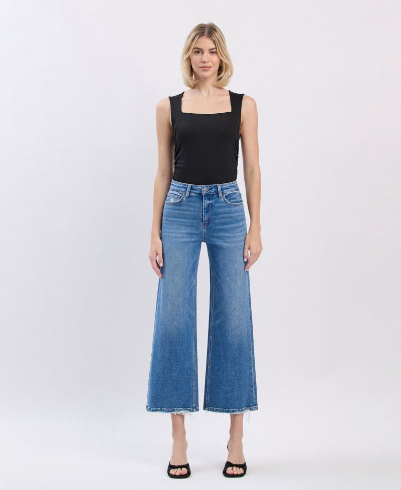 Women's High Rise Crop Wide Leg Jeans