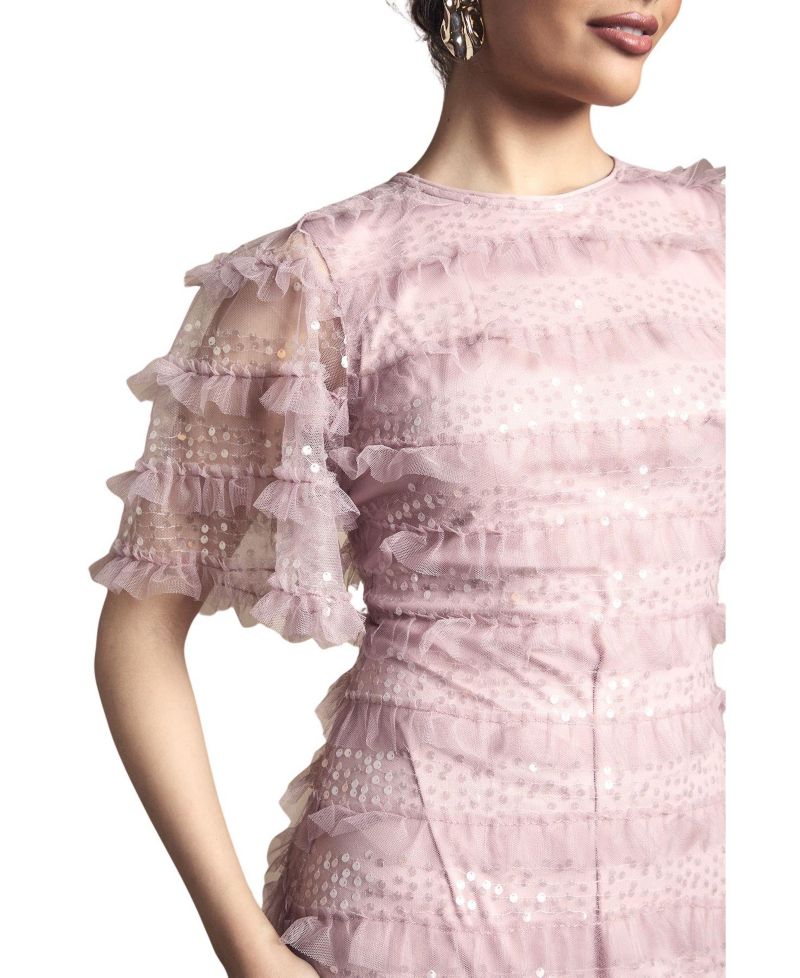 Women's Sequin Ruffle-Detail Short-Sleeve Maxi Dress