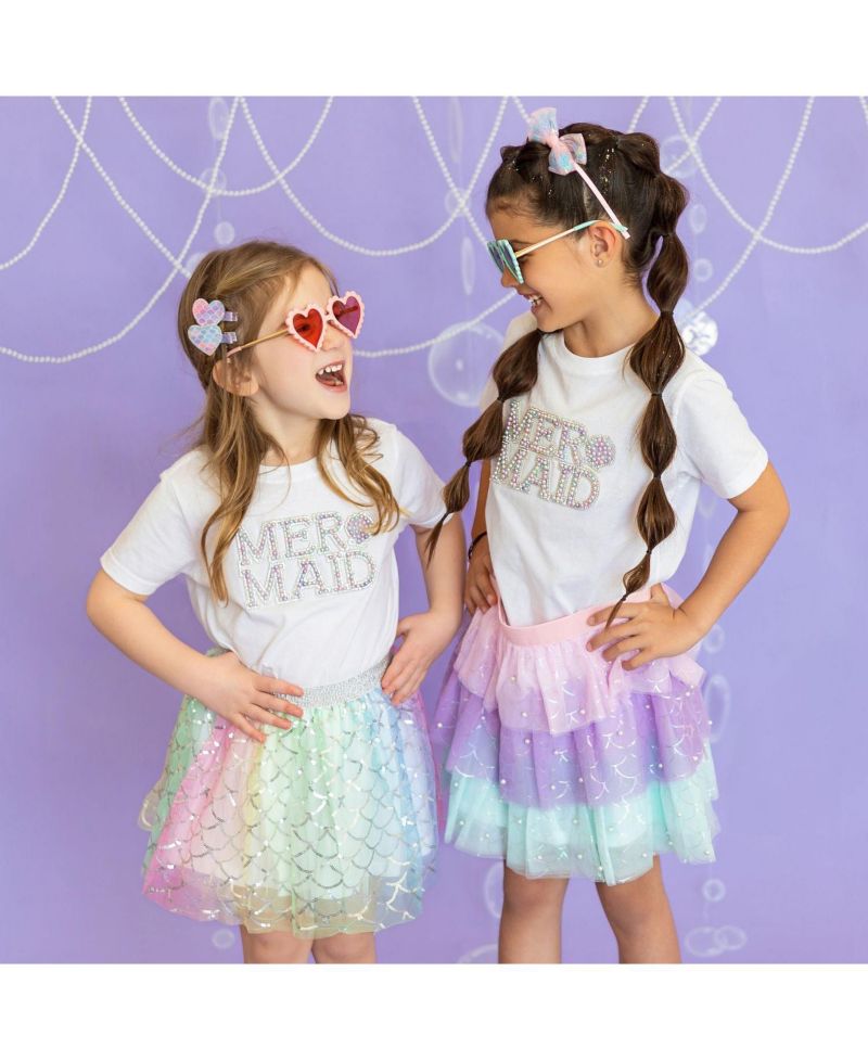 Baby Girls Mermaid Pearl Patch Short Sleeve T-Shirt