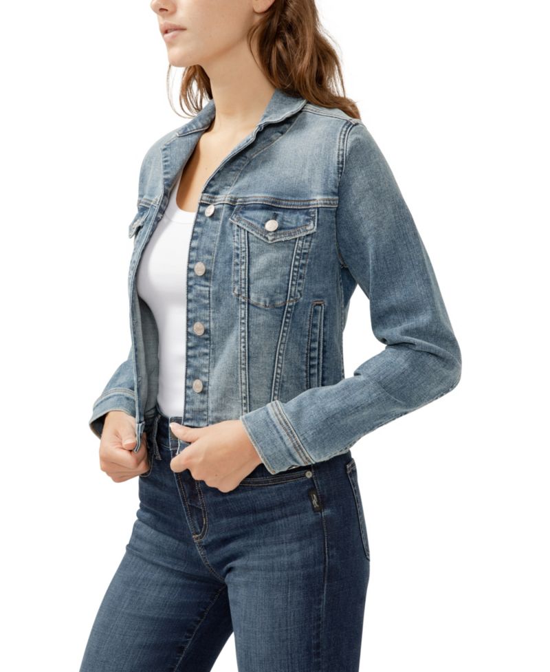 Women's Notched Crop Jean Jacket