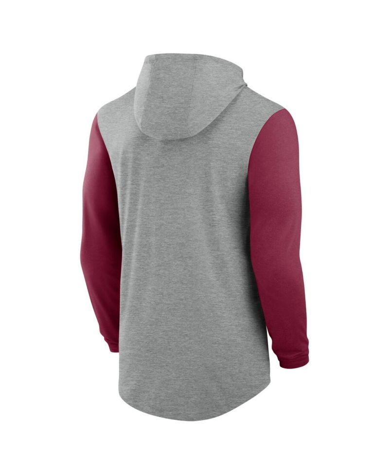 Men's Gray/Garnet Florida State Seminoles Basketball Color-Block Tri-Blend Dri-FIT Long Sleeve Hoodie T-Shirt