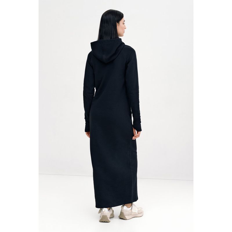 Women's Elba Hooded Side-Slit Ankle-Length Sweatshirt Dress with Pockets