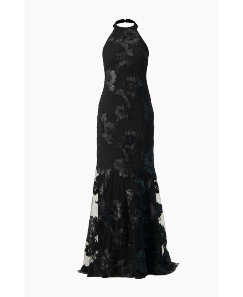 Women's Halter Floral Lace Mermaid Gown