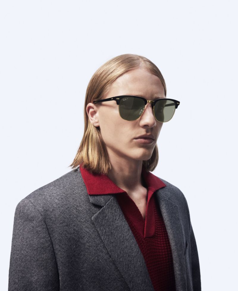 Unisex Polarized Low Bridge Fit Sunglasses, RB3016F CLUBMASTER CLASSIC 55