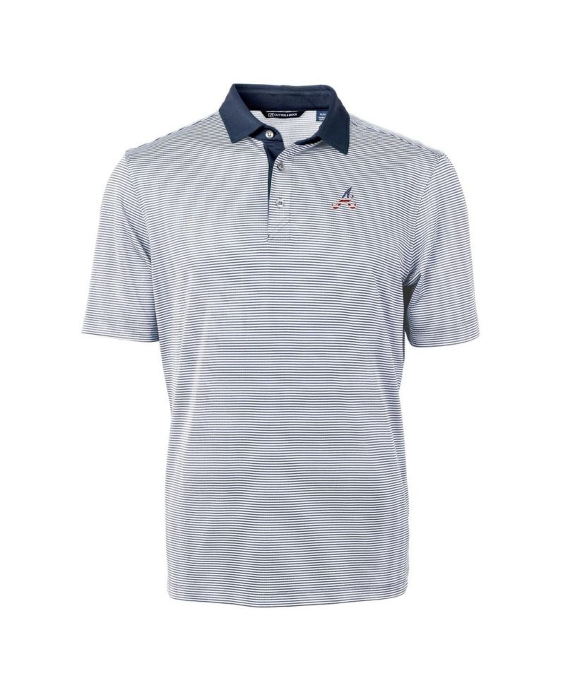 Men's Navy Atlanta Braves Americana Logo Virtue Eco Pique Stripe Polo Shirt