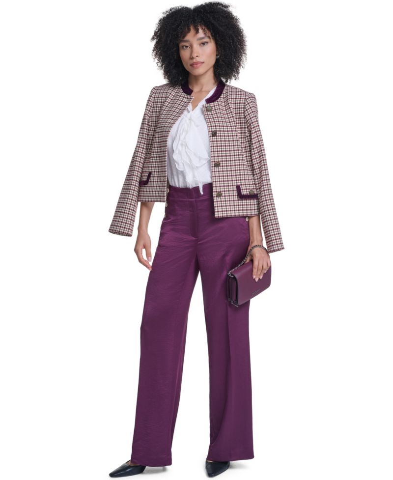 Petite Cropped Shoulder-Padded Woven Jacket