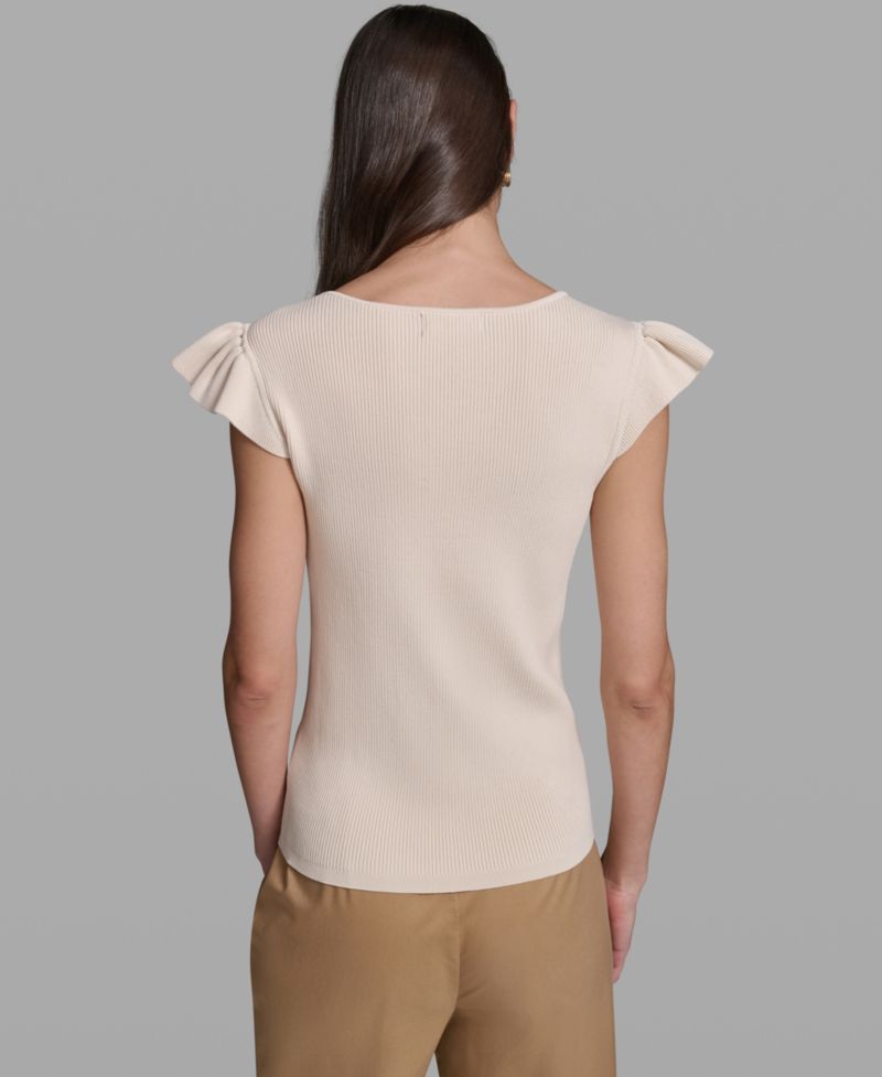 Women's V-Neck Flutter Cap-Sleeve Sweater