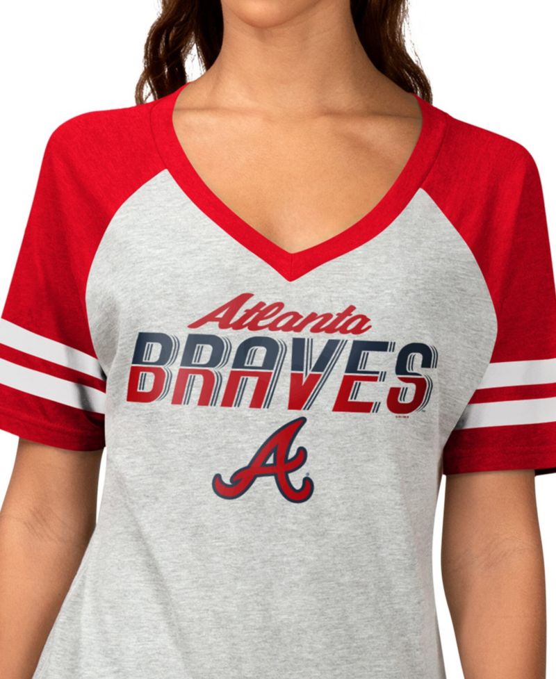 Women's Heather Gray Atlanta Braves Goal Line Raglan V-Neck T-Shirt