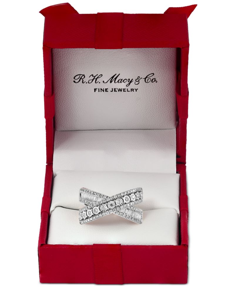 EFFY® Diamond Round & Baguette Crossover Statement Ring in White Gold (3/4 ct. t.w.) (Also available in 14k Gold)
