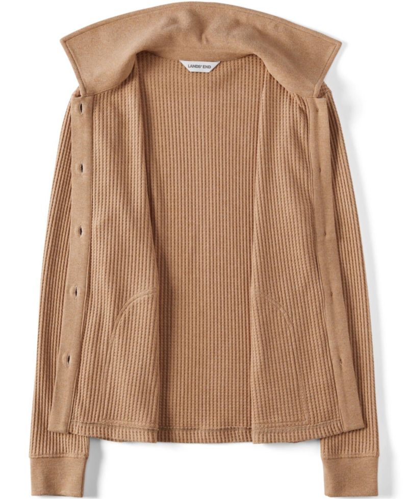 Plus Size Long Sleeve Waffle Collared Shacket
