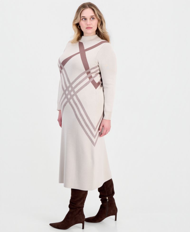 Plus Mock Neck Long-Sleeve Midi Dress