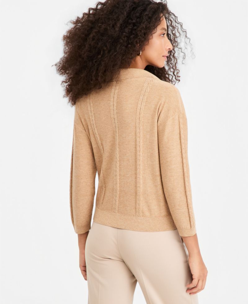 Women's Emmdonata Cable-Knit Polo Sequin Sweater