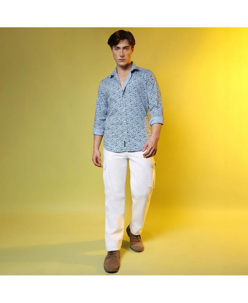 Men's Prussian Blue Micro Floral Shirt