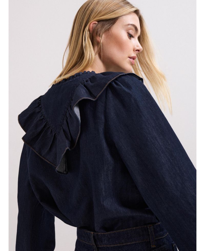 Women's Alexia Denim Ruffle V-Neck Blouse