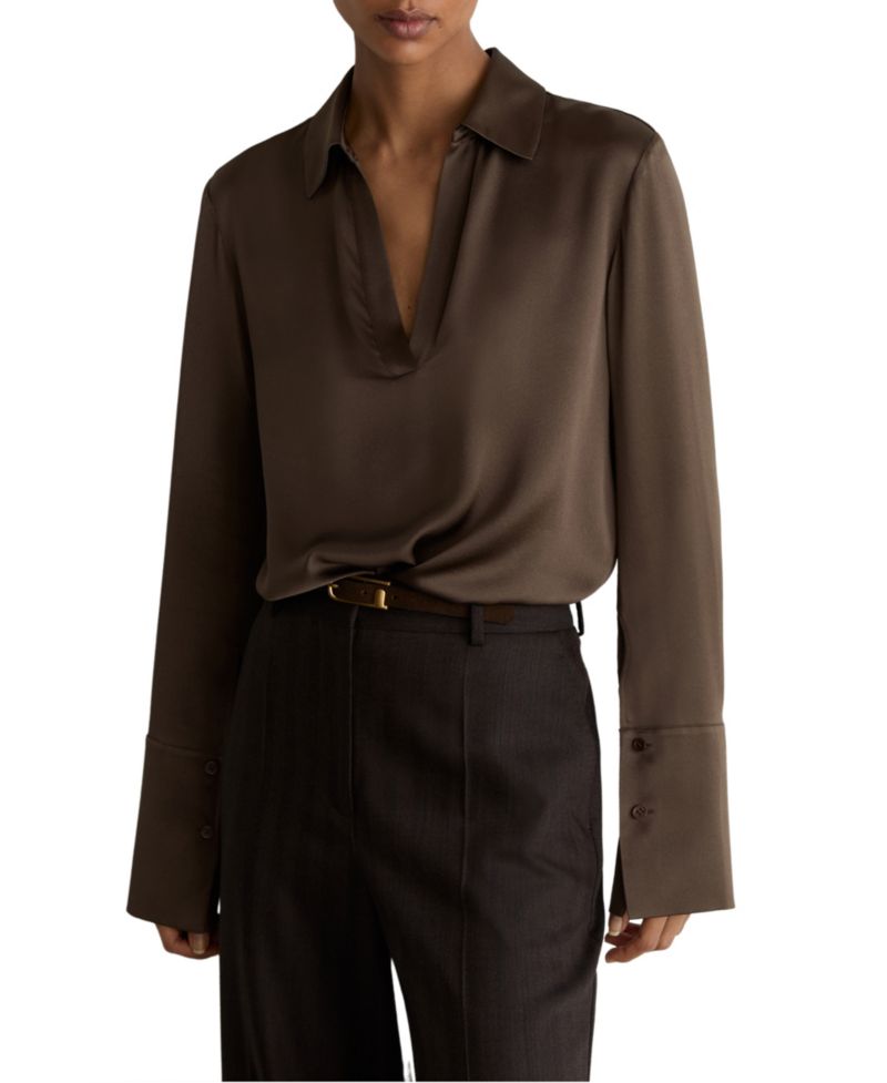Women's Marina Silk Open-Collar Blouse