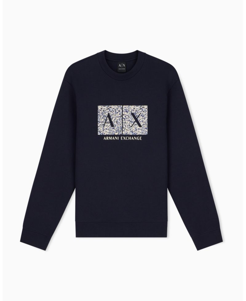 Men's Long Sleeve All-Over Logo Bonded Cotton Crewneck Sweatshirt
