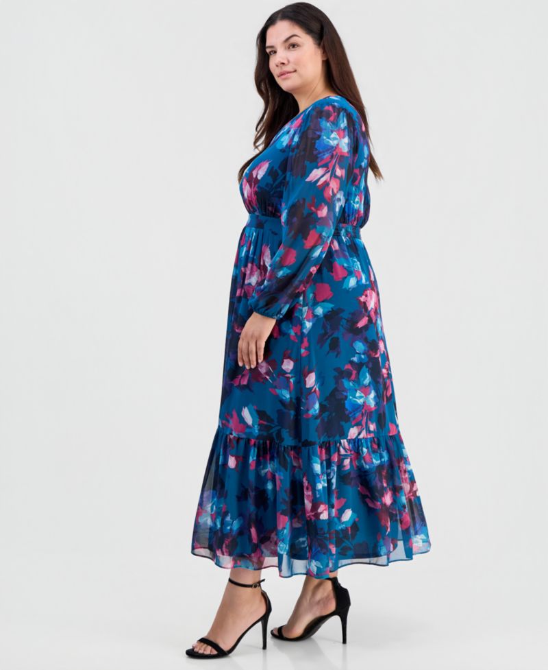 Plus Size Smocked-Back Balloon-Sleeve Dress