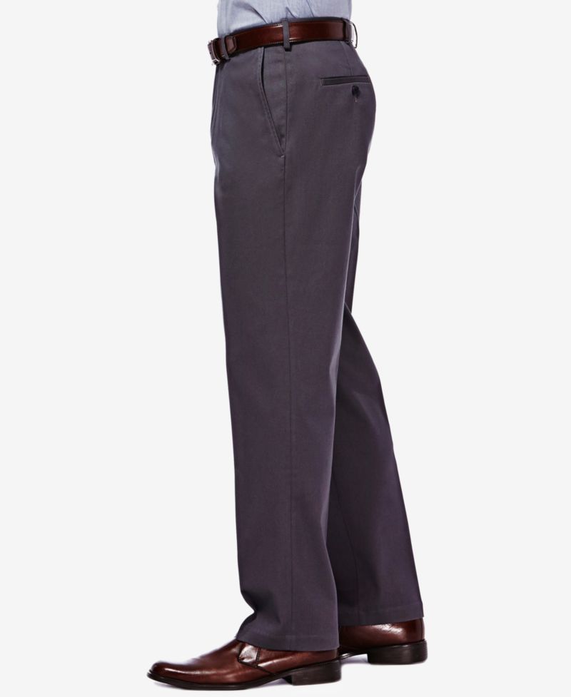 Men's Premium No Iron Khaki Classic Fit Flat Front Hidden Expandable Waist Pant