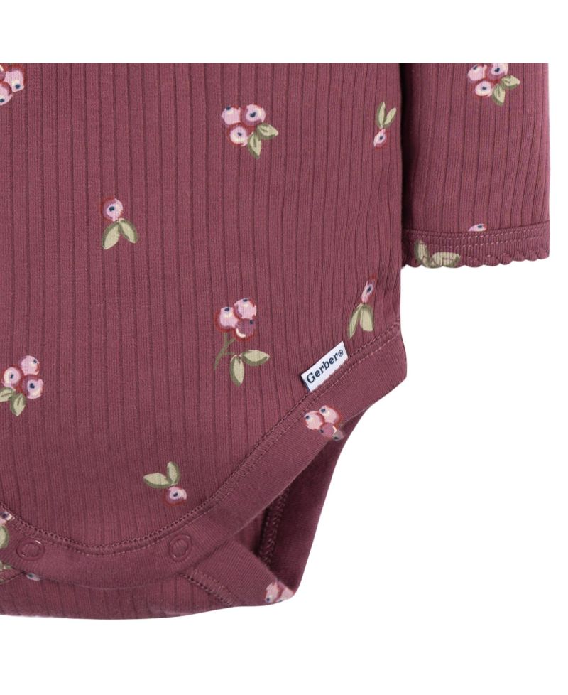 Baby Girls Henley Long Sleeve Bodysuits, 2-Pack