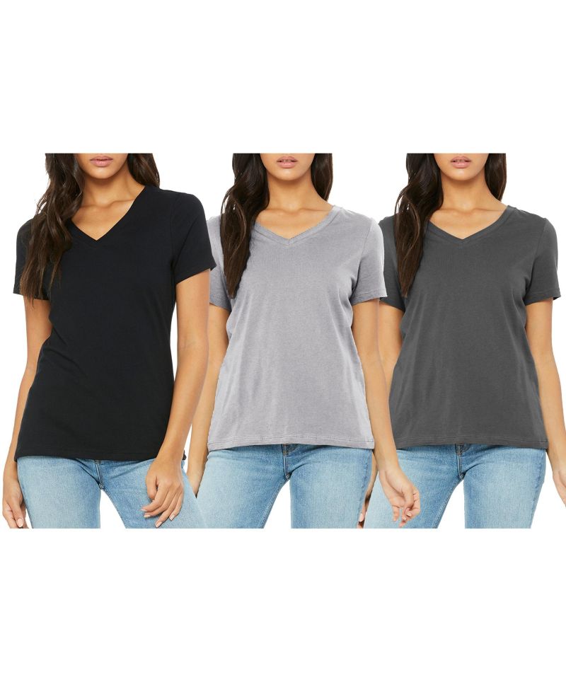 Women's Loose Fitting Short Sleeve V-Neck Tee- 3 Pack