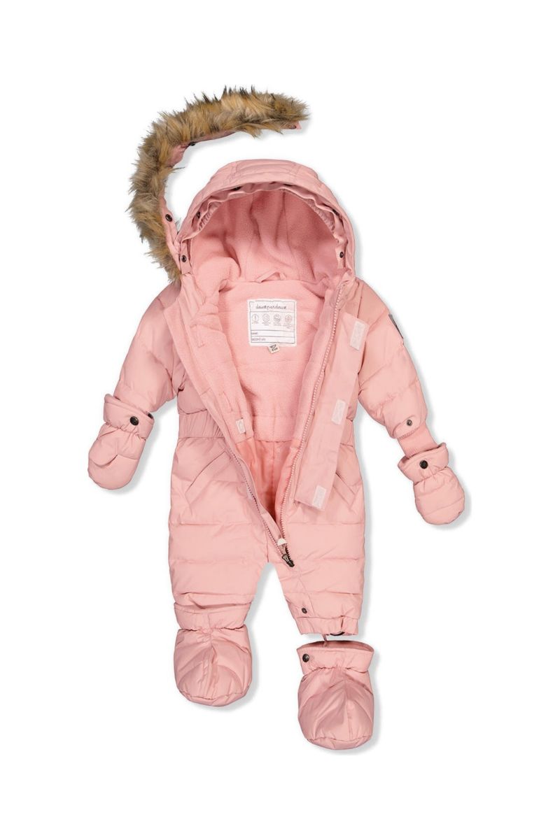 Baby Girl ( 6M to 24M ) Original One Piece Puffy Snowsuit with Removable Mittens and Boots Pale Dusty