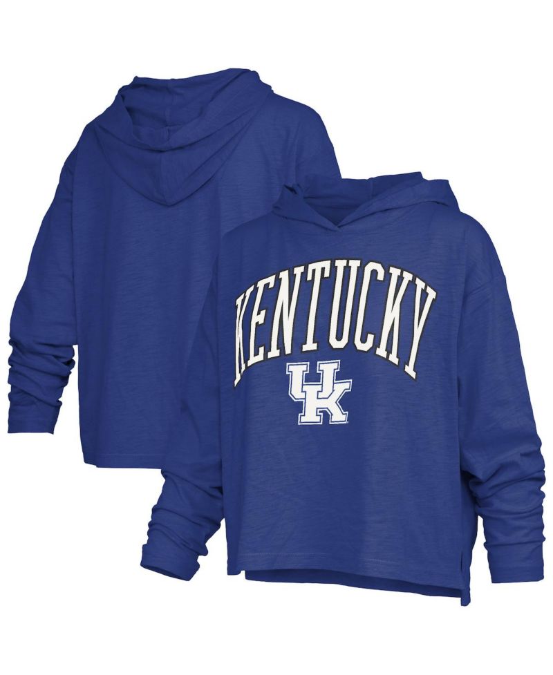 Women's Royal Kentucky Wildcats Nelson Arch Over Logo Long Sleeve Hooded Slub T-Shirt