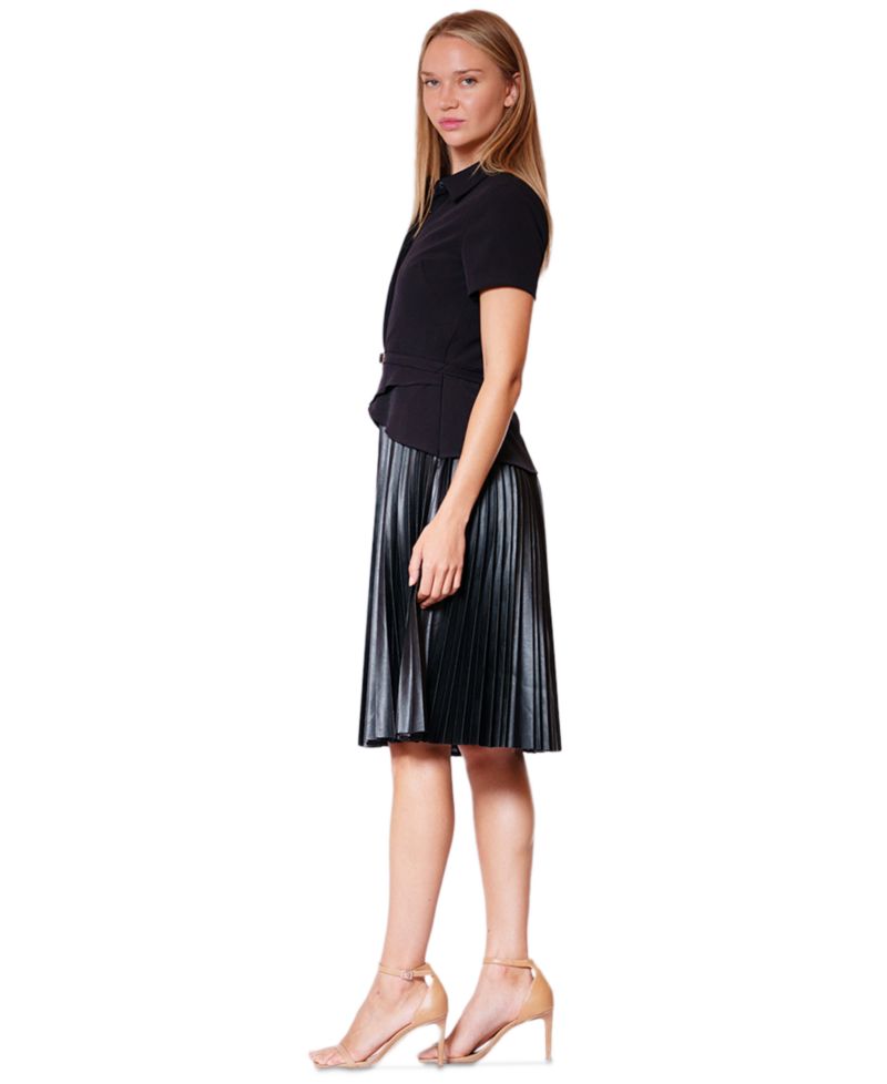 Women's Collared Pleated Skirt Short Dress