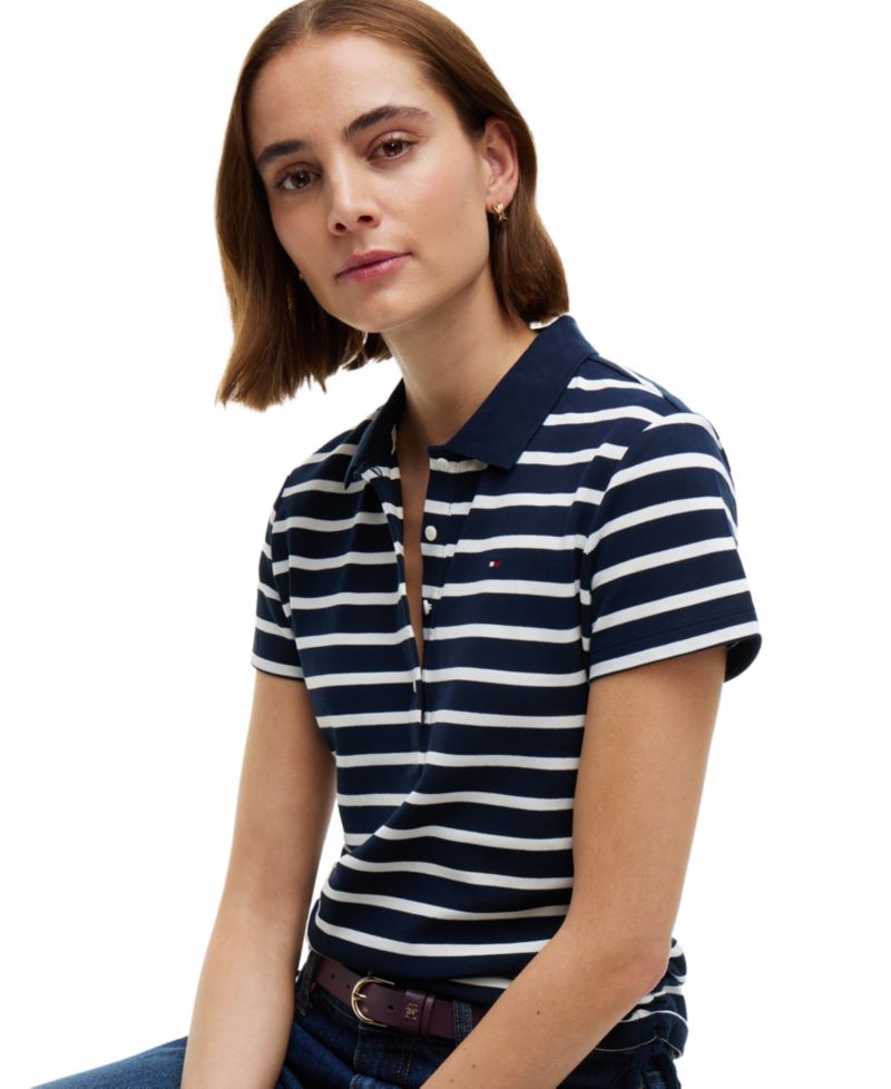 Women's Short-Sleeve Drawstring Polo Shirt
