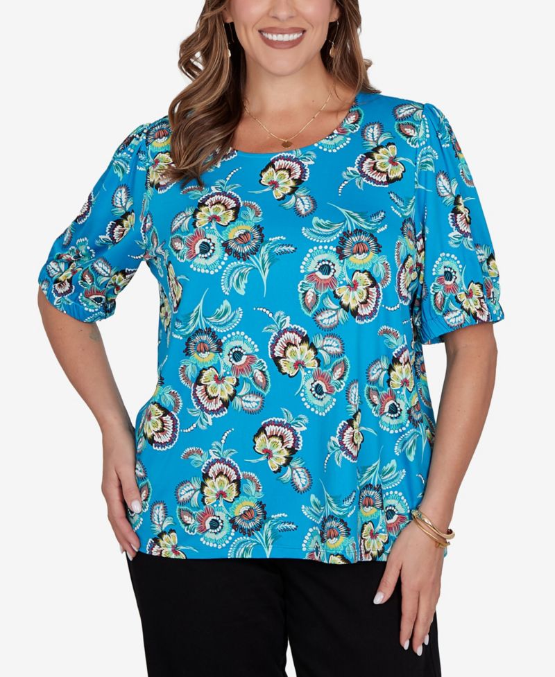 Plus Size Etched Floral Puff Print T-Shirt