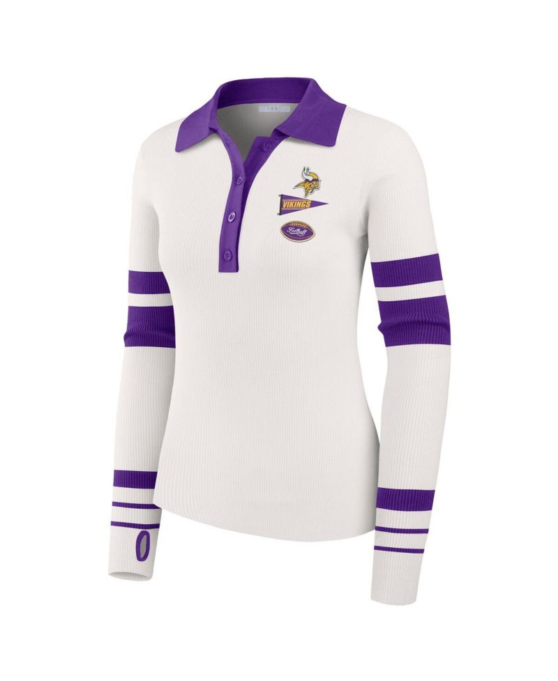 Women's White Minnesota Vikings Ribbed Henley Polo Shirt