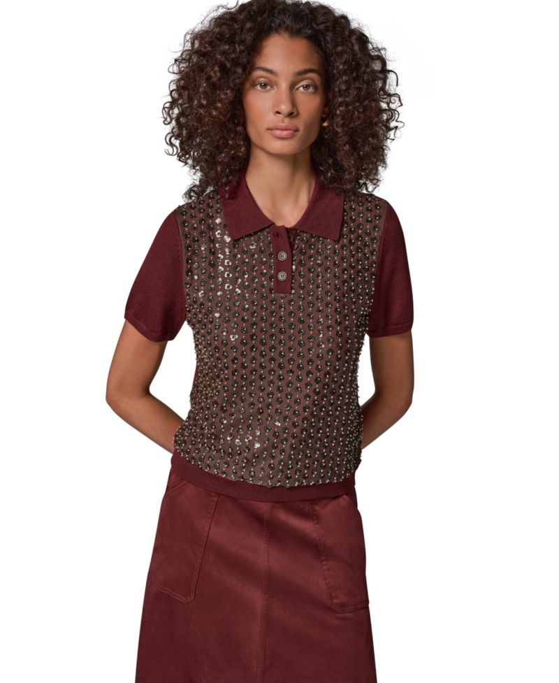 Women's Merino Wool-Blend Short-Sleeve Polo Sweater