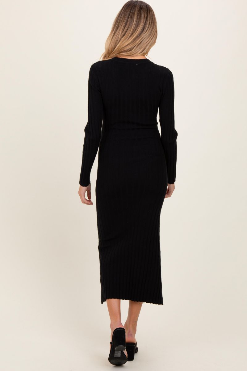 Women's Purple Ribbed Knit Fitted Midi Sweater Dress