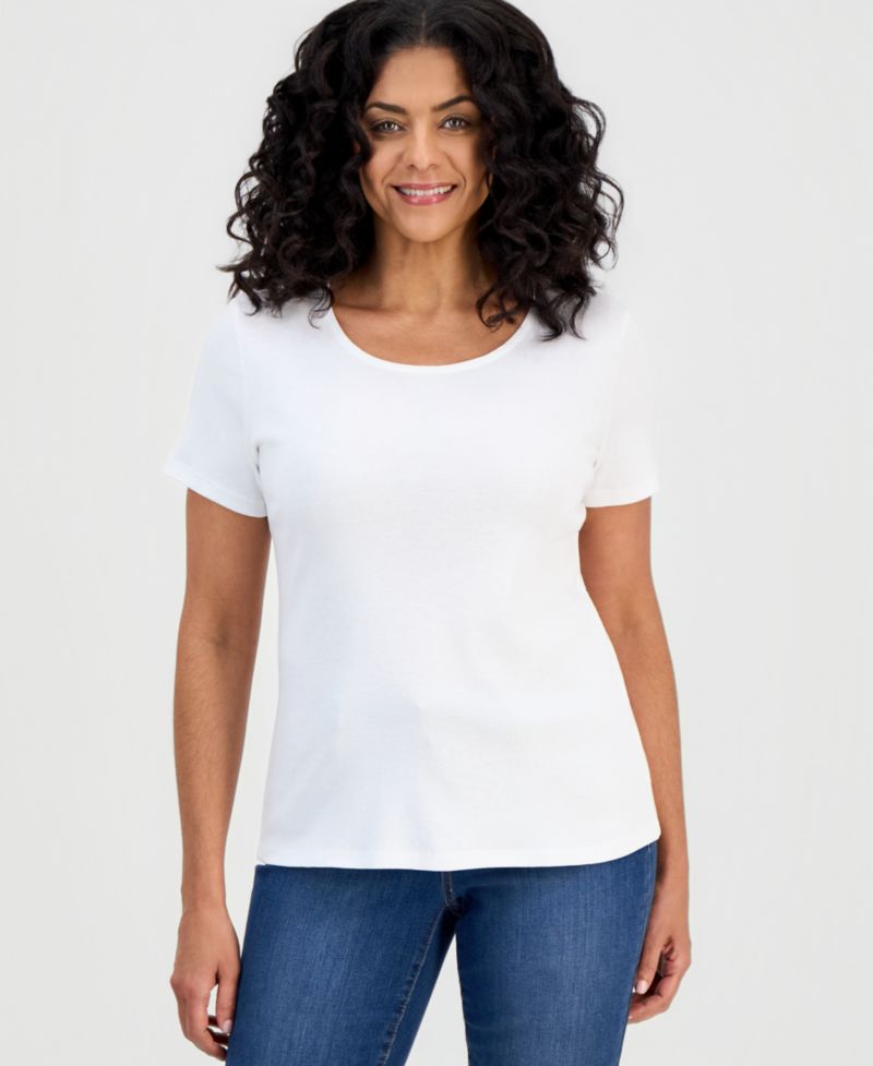 Petite Cotton Scoop-Neck Short-Sleeve Top