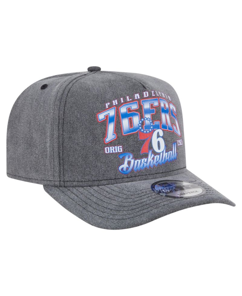 Men's Charcoal Philadelphia 76ers Throwback Washed Pre-Curved 9FIFTY Snapback Hat