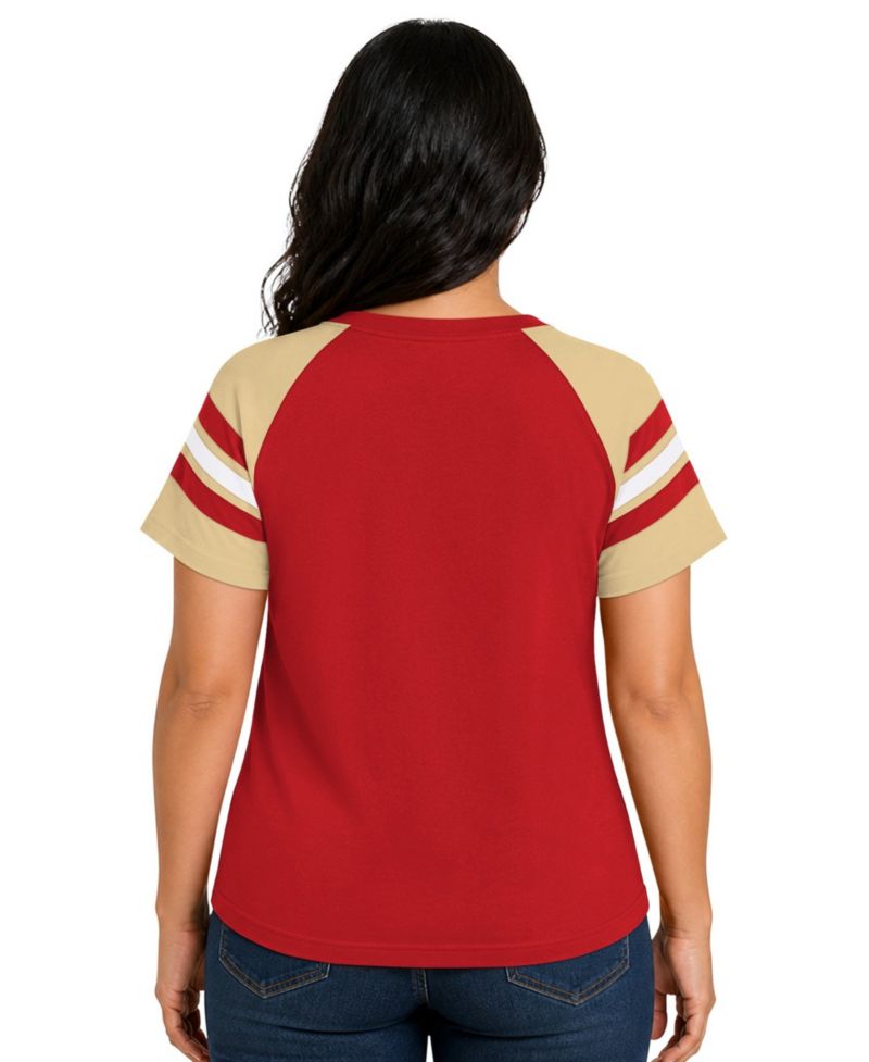 Women's Scarlet San Francisco 49ers Plus Size Game On Notch Neck Raglan T-Shirt