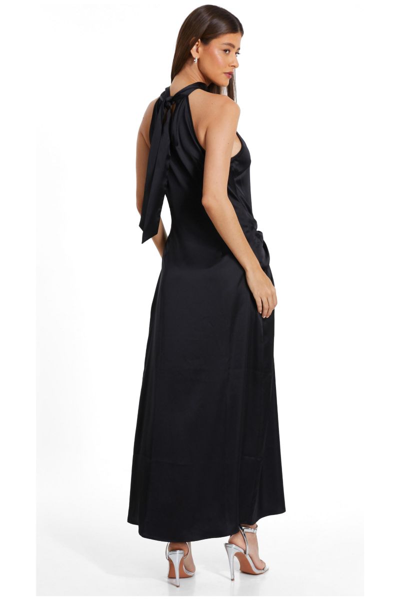 Women's Satin Halter Neck Sleeveless Midi Dress