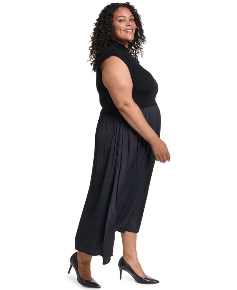 Plus Size Velvet Mock-Neck Sleeveless Dress