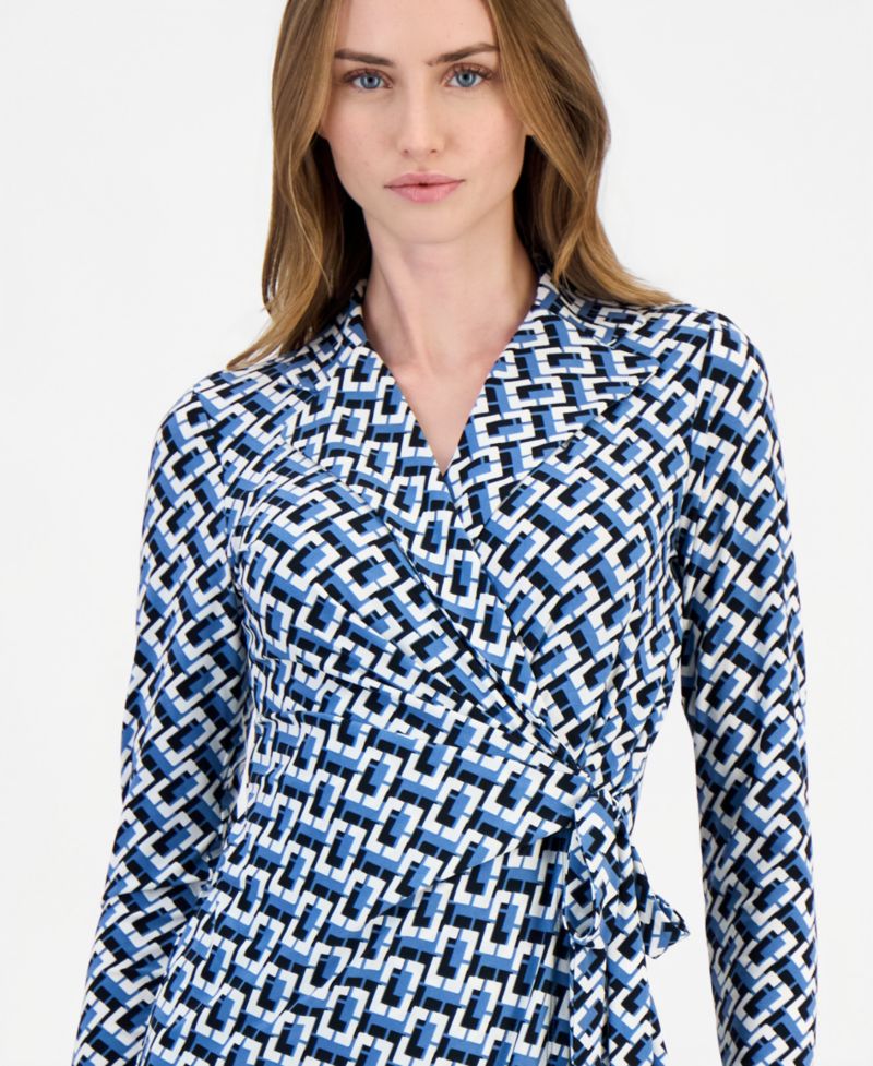 Women's Notched-Collar 3/4-Sleeve Wrap Dress