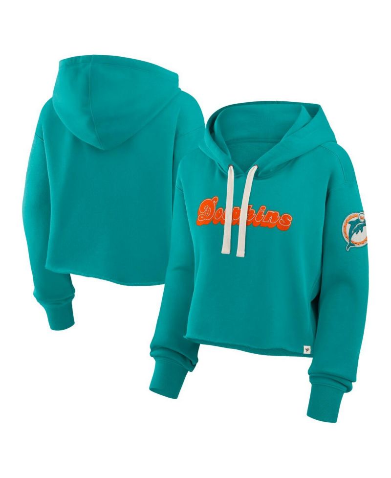 Women's Aqua Miami Dolphins Oversized Hometown Heritage Cropped Hoodie