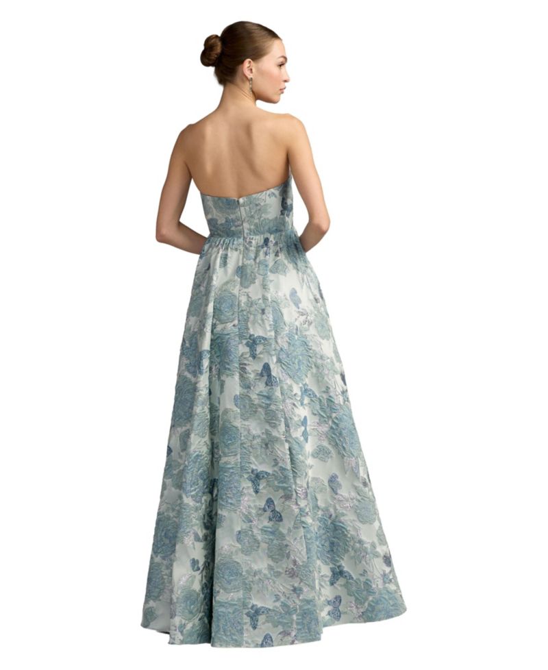 Women's Floral Brocade Strapless Ballgown With Bow
