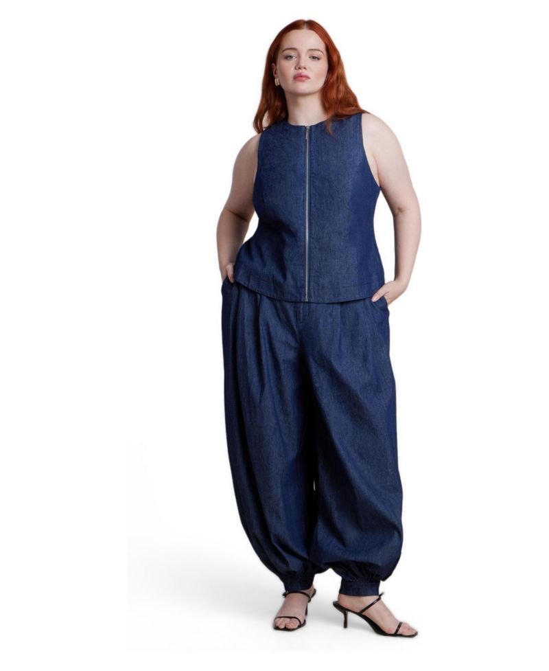 Plus Size Chambray Zip Up Women's Top