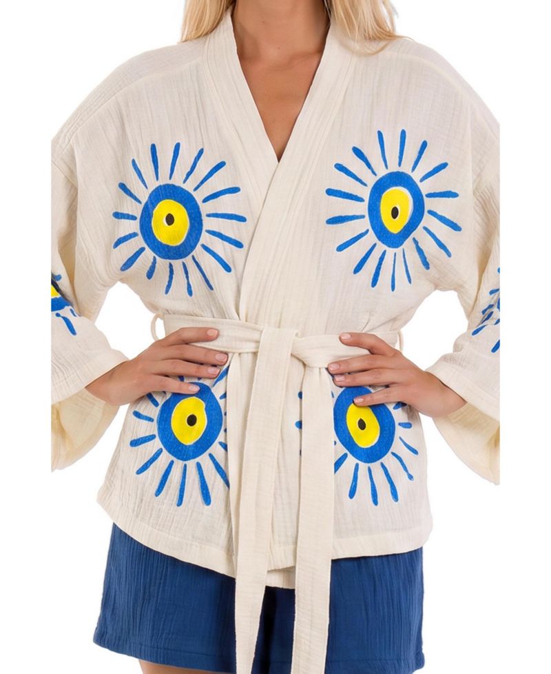 Women's Elia Printed Long-Sleeve V-Neck Robe and Shorts, 2-Piece Set