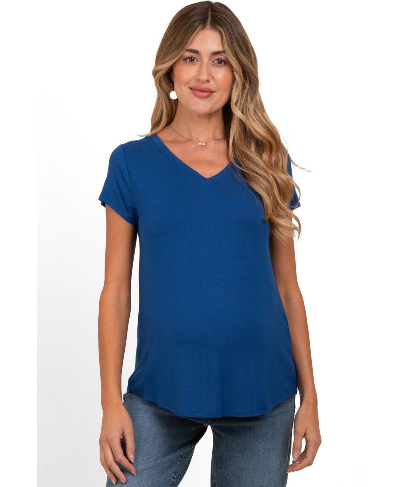 Women's Black Basic V-Neck Short Sleeve Top