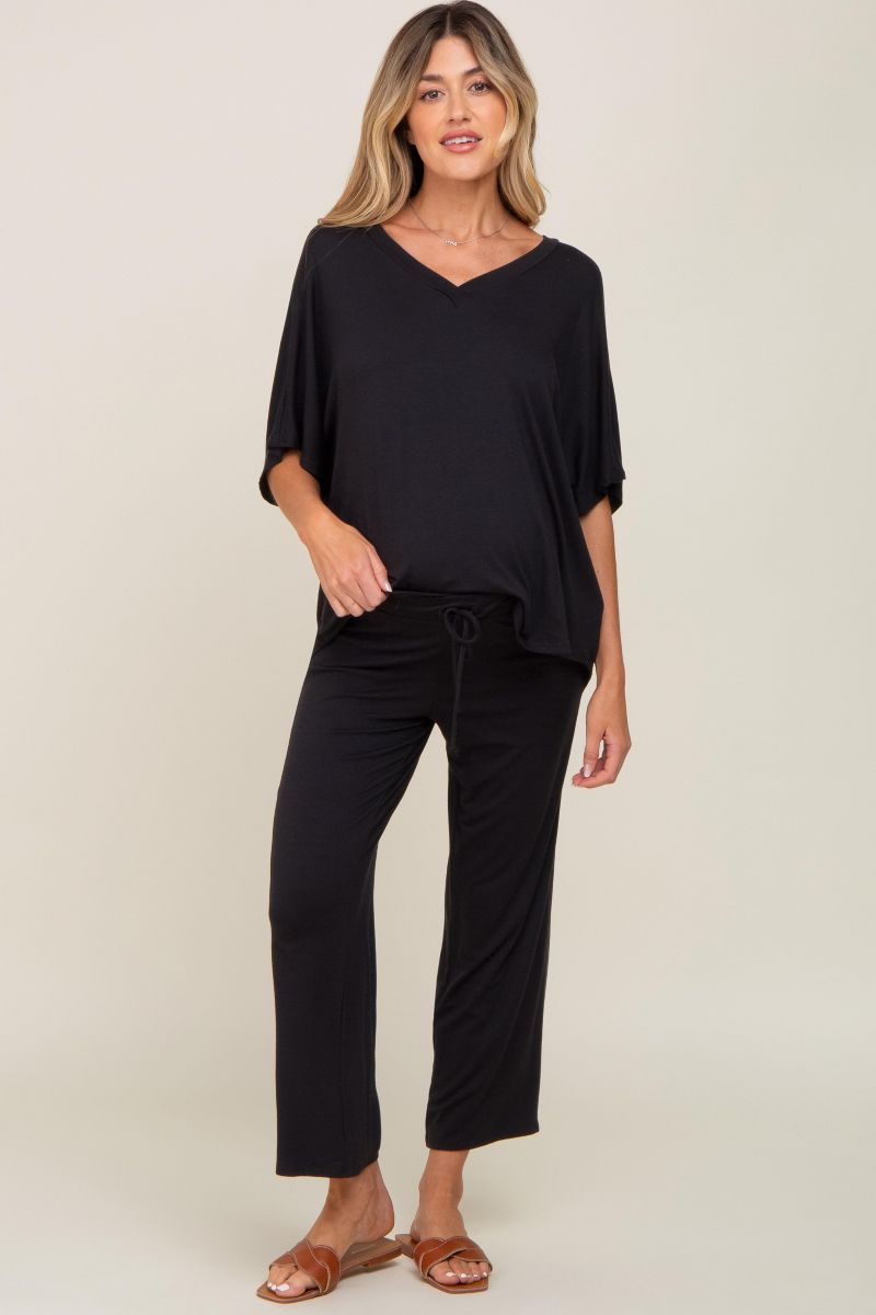 Women's Black Cropped Pant Set