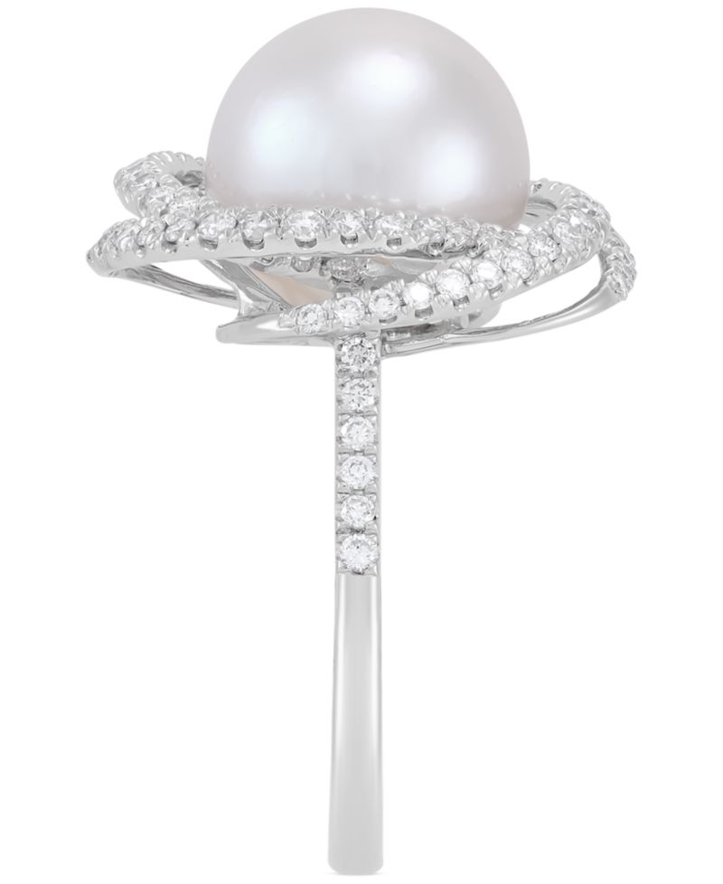 Cultured Freshwater Pearl (11mm) & Lab Grown Diamond (3/4 ct. t.w.) Love Knot Ring in 14k White Gold