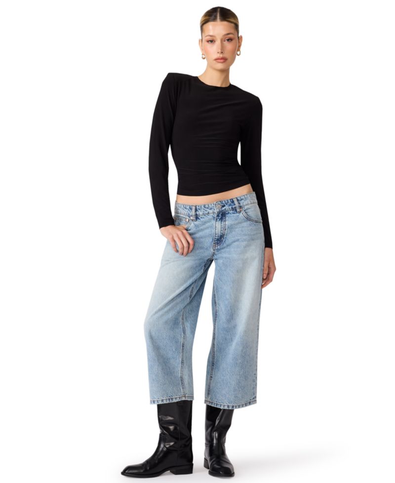 Women's Seline Long-Sleeve Padded Shoulder Crewneck Top
