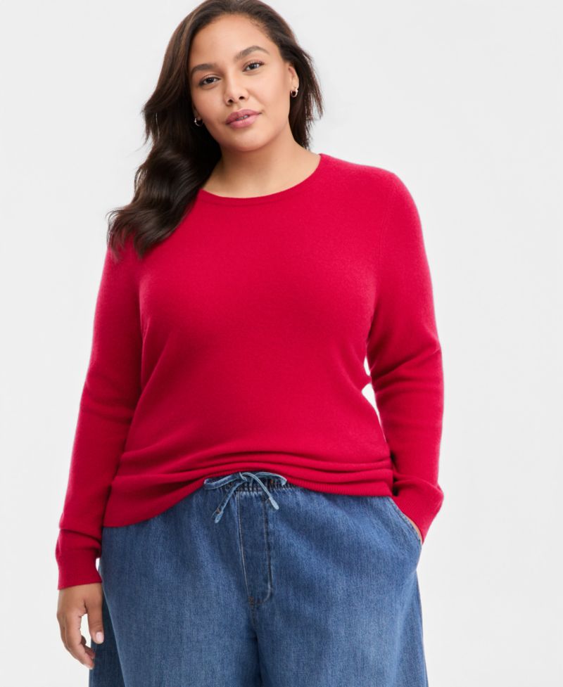 100% Cashmere Women's Petite Long-Sleeve Crewneck Sweater